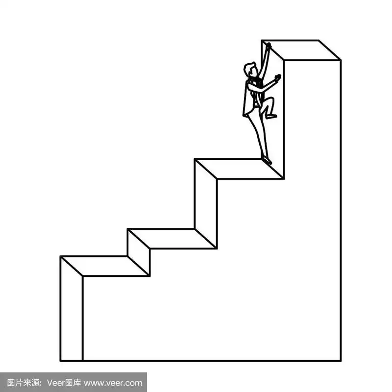商人爬楼梯块结构在白色背景素描剪影