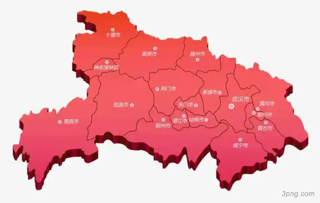红色湖北地图png素材透明免抠图片-其他元素