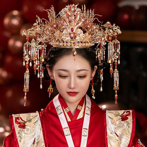 2022新款秀禾服明制头饰新娘秀禾结婚中式婚礼大气凤冠步摇发饰女