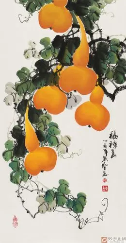 【已售】黄艺三尺招财辟邪葫芦画《福禄图》