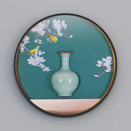 艾尔兰高档装饰画艺术瓷器花瓶新中式花枝花朵清新正圆形客厅餐厅卧室