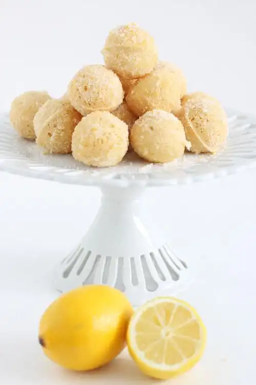 lemon baked donut holes with lemon sugar