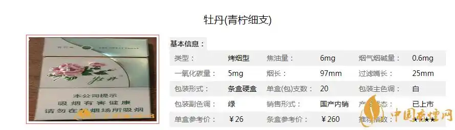 牡丹细烟价格一览 牡丹(青柠细支)价格及口感分析-香烟网
