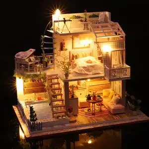 diy小屋手工制作房子小别墅木质拼装模型建筑女孩玩具迷你公主房