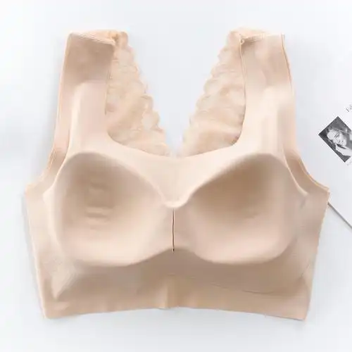 一片式无痕冰丝睡眠内衣无钢圈运动蕾丝缕空美背文胸透气护肤裹胸