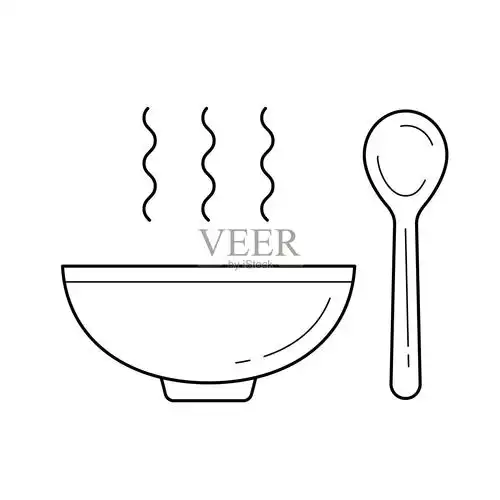 bowlofsoupwithspoonvectorlineicon插画图片素材