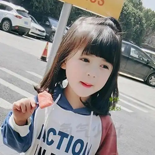 儿童假发刘海宝宝假刘海片女童齐刘海平刘海假发片可爱萌公主刘海黑色