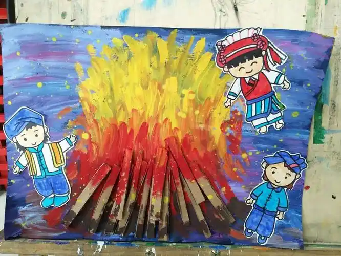 童画大班a组绘画内容《篝火晚会》――彝族火把节