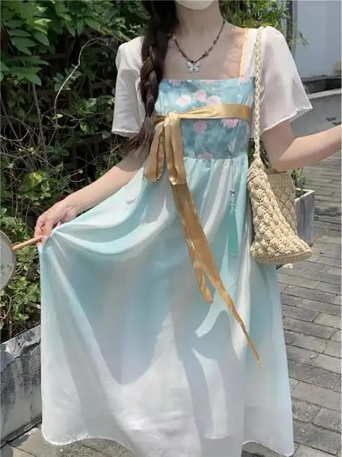 改良汉服仙气温婉连衣裙夏小众高级复古气质温柔古风日常垂感长裙