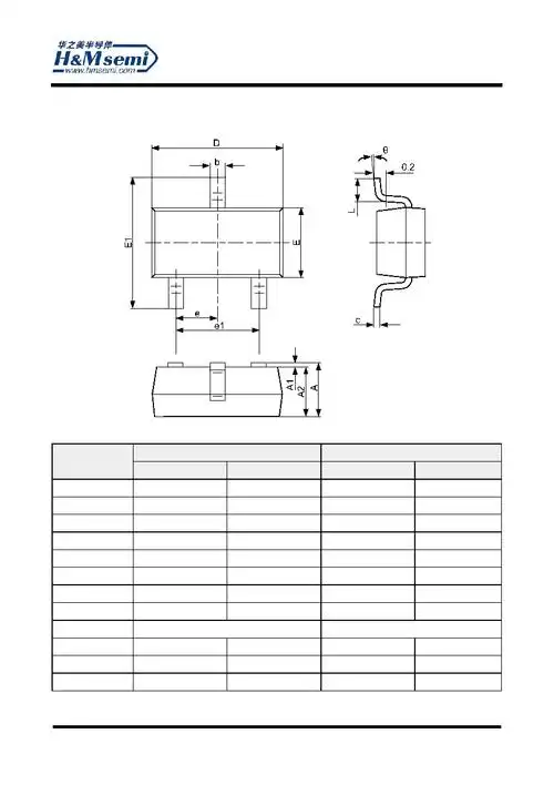 封装尺寸 sot23-3l   符号 尺寸(毫米) 尺寸(英寸) 最小 最大 最小 最