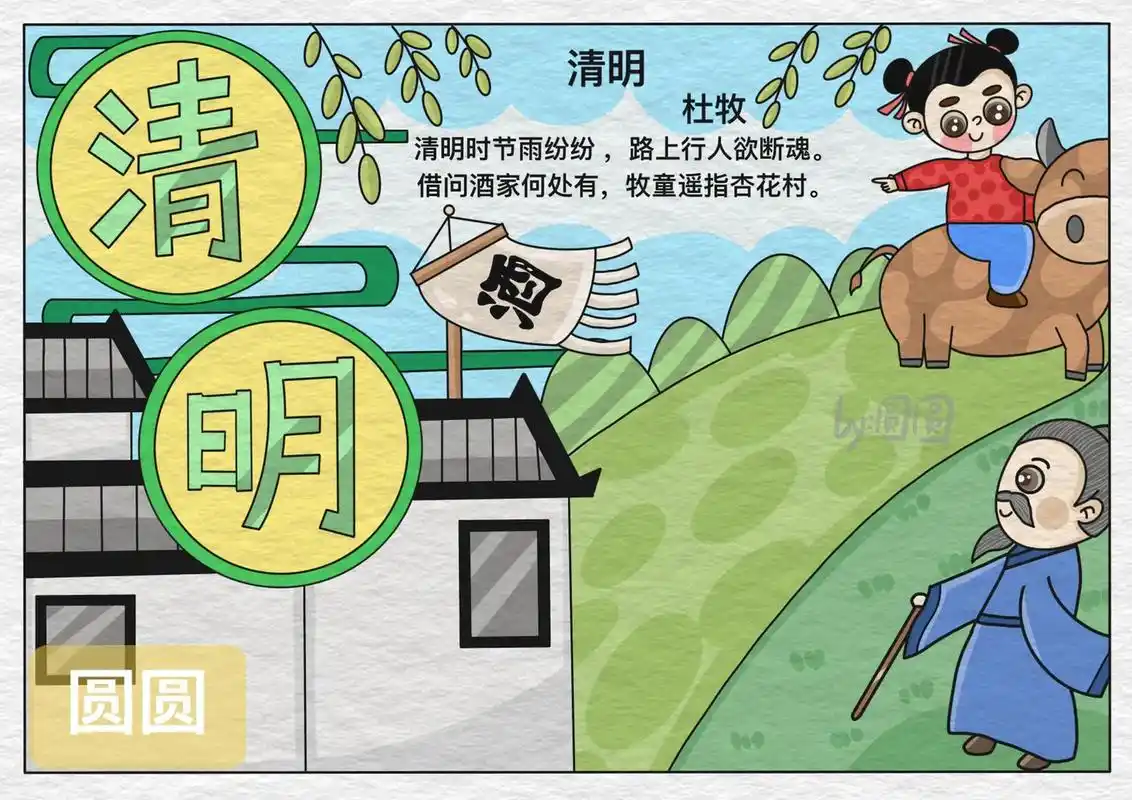 清明古诗配画##清明节 #清明节手抄报 #清明节主题画 # - 抖音