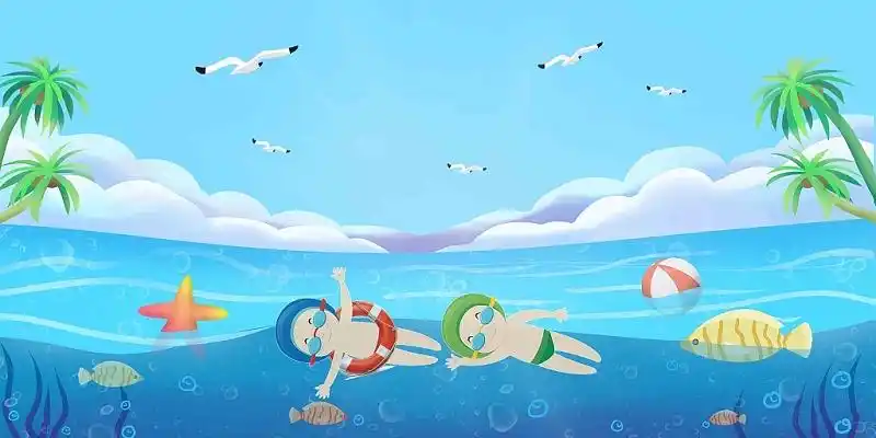 24节气大暑小暑背景蓝色夏天海洋游泳插画背景素材展板背景夏日夏天