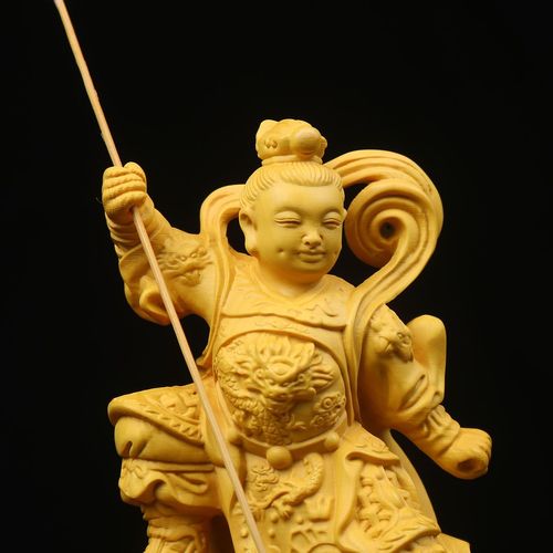 黄杨木雕中坛元帅三太子神像脚踩风火轮哪吒家居汽车装饰摆件实木