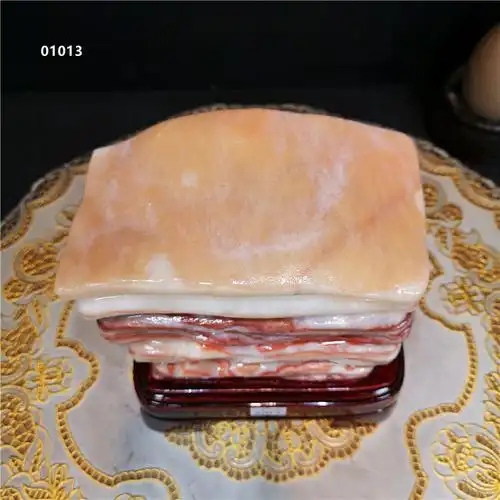 猪肉石奇石猪肉石天然原石观赏石红烧肉腊肉五花肉玉石装饰摆深紫色0