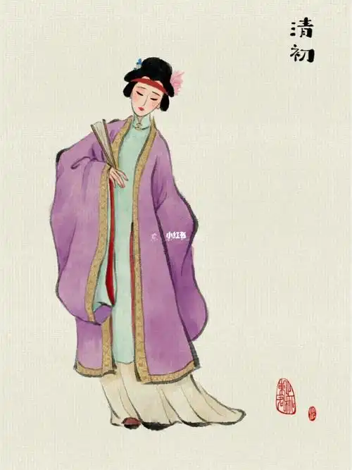 手绘汉服国画风格手绘汉服元清