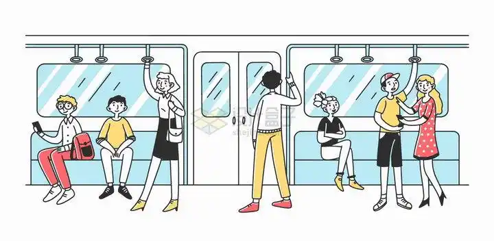 地铁内部场景公共交通手绘插画png图片素材