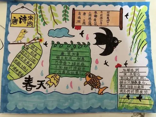 千里不辞行路远,疫情难阻恰少年-小记四(1)班"春天古诗词手抄报"成果