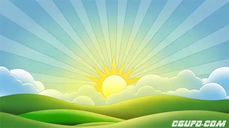 3652卡通太阳升起背景高清视频素材