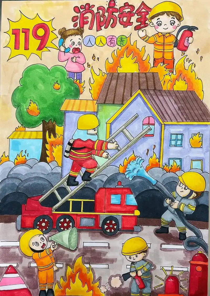 儿童画|消防安全