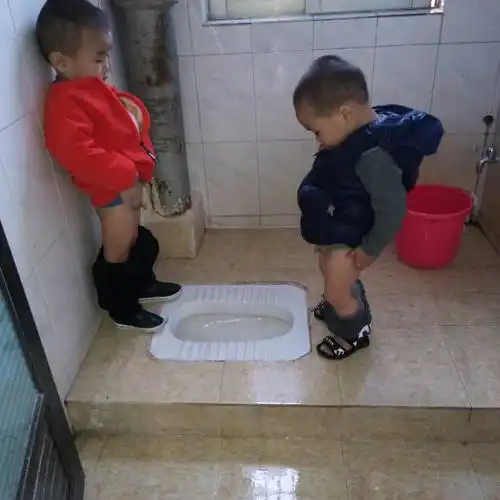 两个小屁孩来园不到一个月就懂得要到厕所拉屎,教室才不会臭!