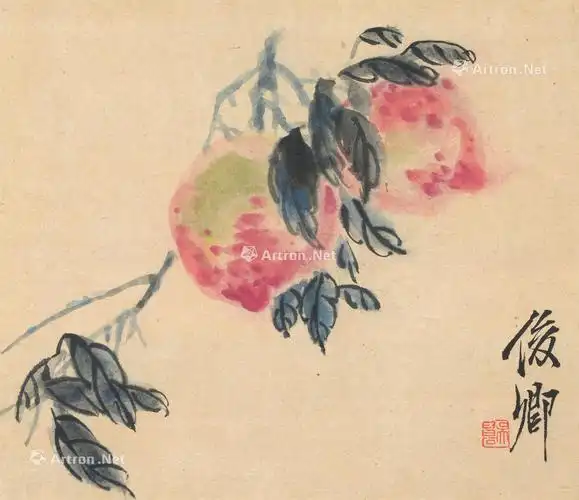 3749寿桃镜心设色纸本