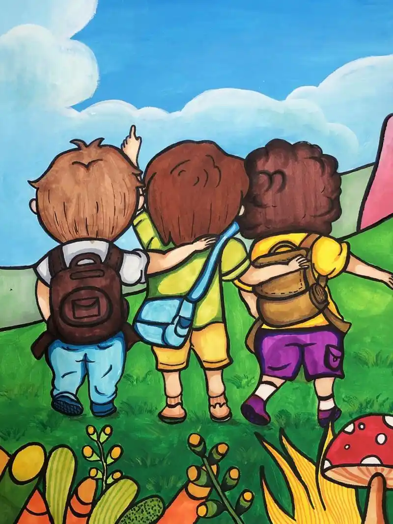 儿童画范画 阳光下成长 儿童画范画(学生作品) 9799背景用了水粉