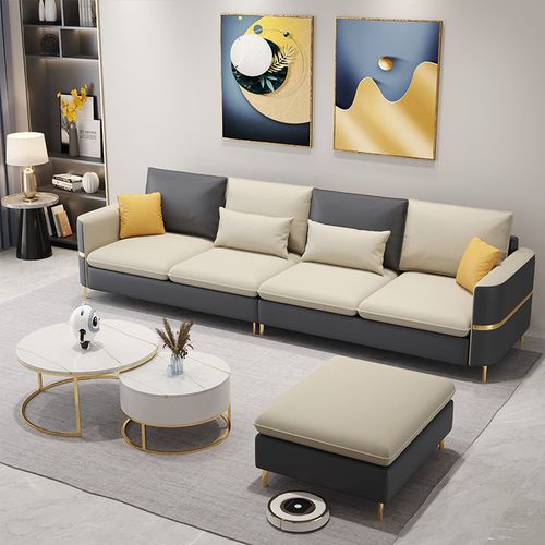 林氏木业沙发家用客厅意式轻奢大小户型免洗科技皮艺沙发