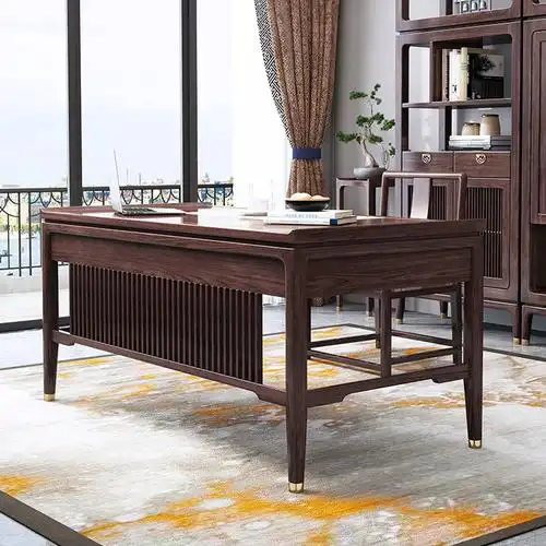 mu)新中式红橡木书桌椅组合全实木学习办公写字桌书画台书房家具