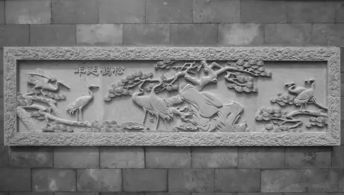 精美的石雕松鹤延年浮雕壁画浮雕照壁