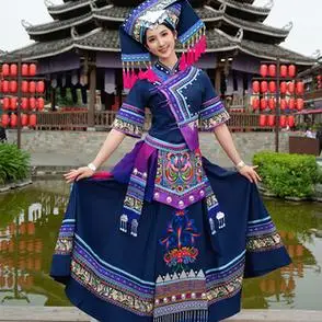 少数民族服装女广西壮族花山节盛装长裙新款壮族舞蹈表演服