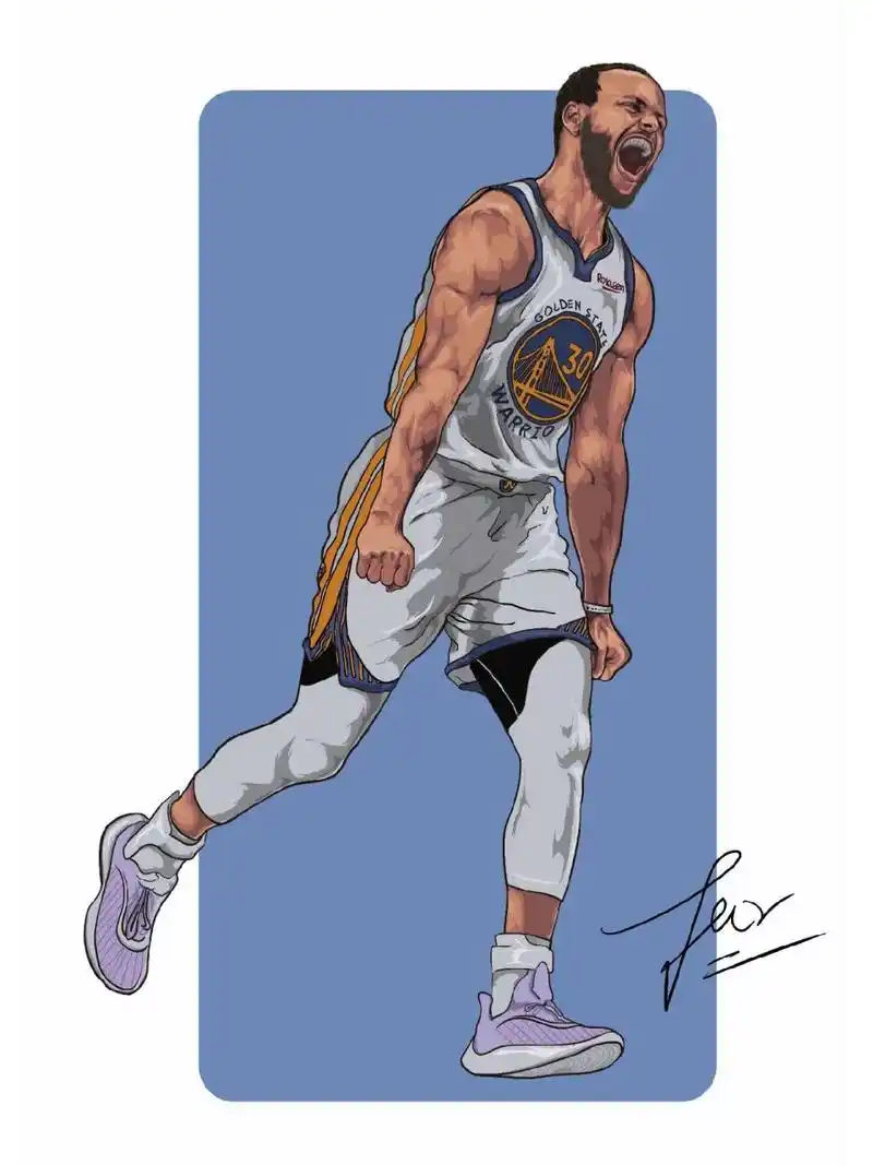 史蒂芬-库里 手绘插画 "你我终将落俗 但浪漫不死 "90