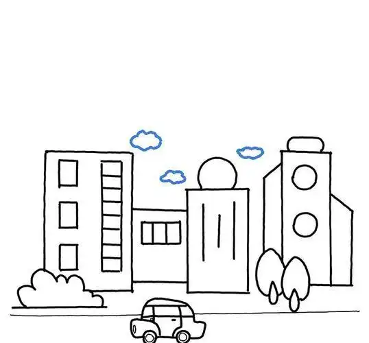 原创怎么画城市简笔画 - 美丽又简单的城市风景儿童画