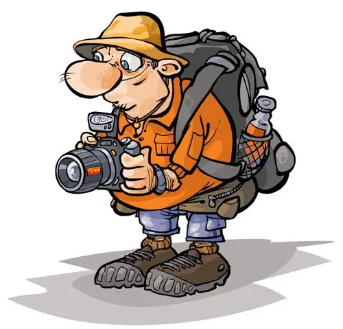 矢量老年卡通摄影师