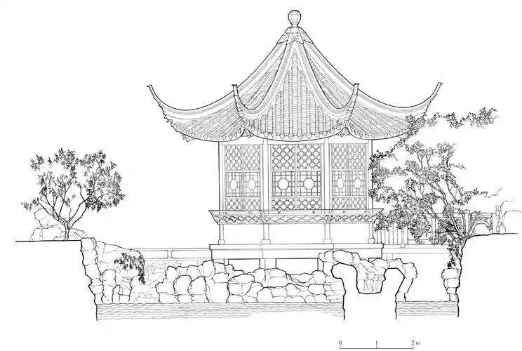 苏州拙政园塔影亭南立面图