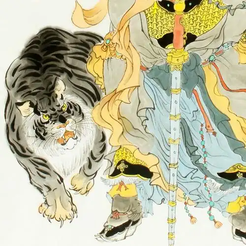 张伟 四尺中堂 《财神图》名家人物精品水墨国画