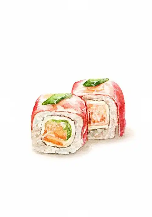 小食刻水彩手绘绘画插画美食寿司