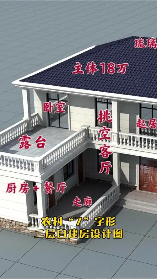 农村自建房#农村"7"字形二层自建房设计图