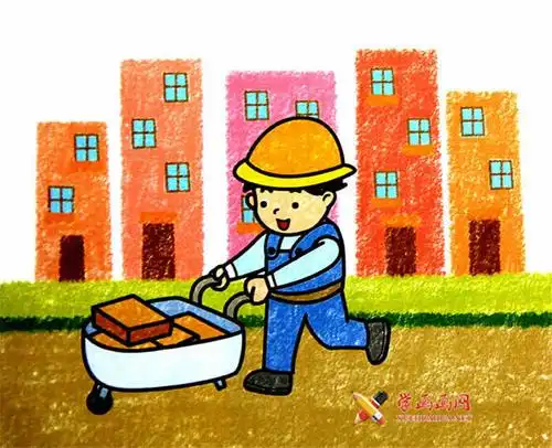 儿童油画棒作品《辛勤劳动的搬运工》