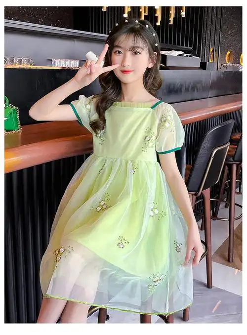 萌恬声小裙子女童9-12岁儿童衣服夏季小公主裙小学生女孩外穿中大童