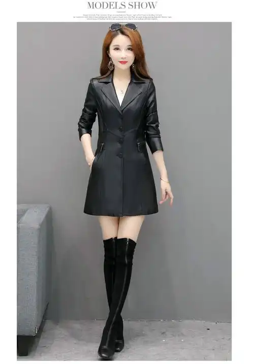 艳如飞女士风衣 艳如飞秋冬新款皮衣女中长款中老年妈妈装修身显瘦皮