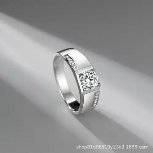 莫桑石钻戒男钻石戒指婚戒s925纯银镀白金铂金结婚订婚送男友礼物