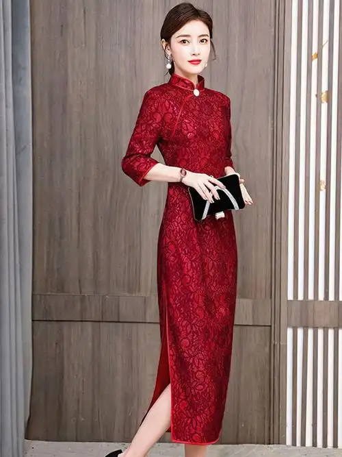 改良旗袍2021年新款婚礼妈妈礼服连衣裙高贵喜婆婆婚宴装气质春装