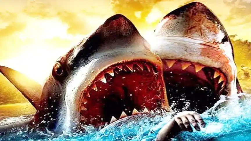超级烂片夺命双头鲨鲨鱼变异长出两个头一下能撞沉一座岛