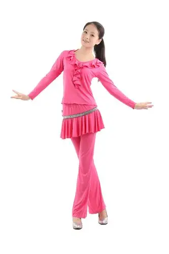 海丽舞蹈服 广场舞服装 新款秋冬广场舞服 时尚荷叶领裙裤 套装图片_3