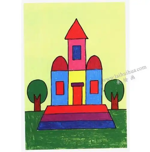 积木房子蜡笔画法步骤图示