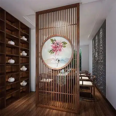 日式料理店屏风定制 中式屏风隔断客厅书房实木 现代时尚玄关镂空顶天