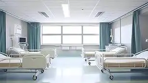 现代明亮,有沙发和病床的医院多人病房