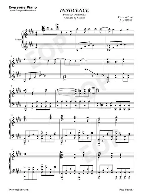 innocence钢琴谱-蓝井艾露-看谱啦