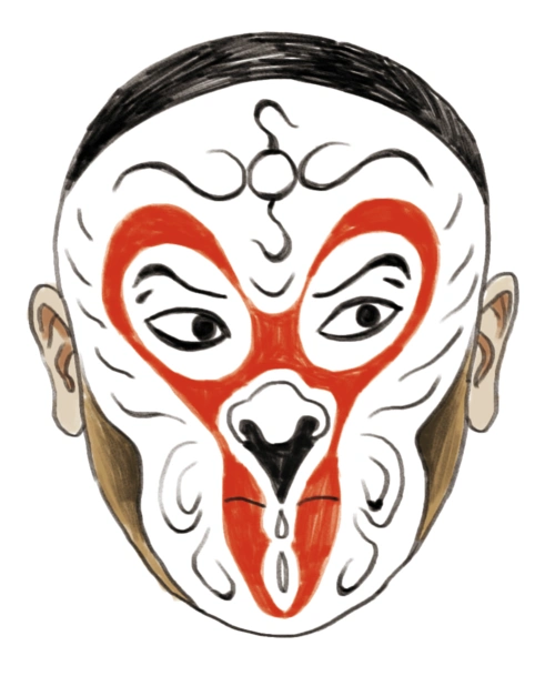 现在的舞台上,使用更多的是李少春的"反葫芦"脸谱,红色在眼圈以下变窄