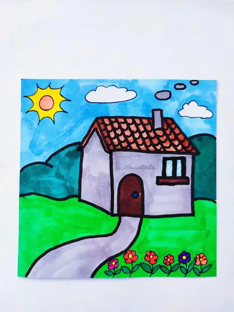 乡村房子简笔画!#简笔画教程 #风景画 #充能计划动漫  - 抖音